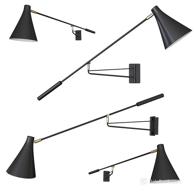 Modern Black Wall Sconce With Adjustable Arm And Sleek Minimalist Design 3d model 