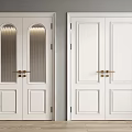 White Double Doors With Glass And Solid Panels Golden Handles For Home Interior Design