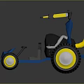 Blue Go Kart With Yellow Accents Large Wheels And Black Seat
