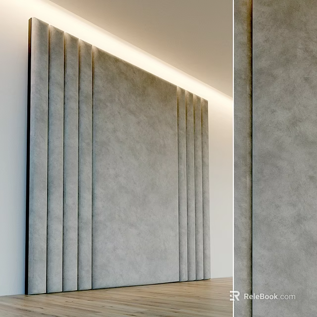 Modern Gray Textured Wall Decor With Vertical Stripes And Ambient Lighting 3d model 