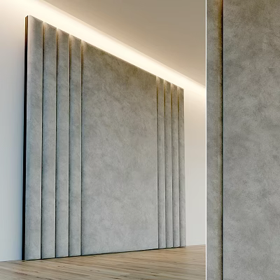 Modern Gray Textured Wall Decor With Vertical Stripes And Ambient Lighting 3d model