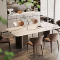 Modern Dining Area Interior With Marble Table Brown Chairs White Cabinets 3d model