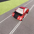 Red Two Door Car Parked On Road With Blue Sky White Clouds And Green Grass
