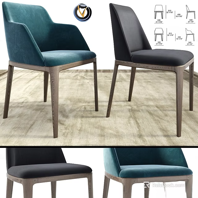 Modern Single Chair With Teal And Black Velvet Upholstery And Wooden Legs 3d model 