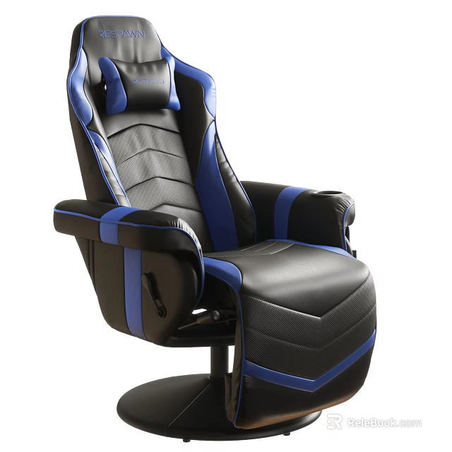 Ergonomic Black and Blue Leather Gaming Office Chair with Adjustable Recline and Comfortable Design 3d model 