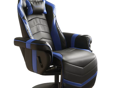 Ergonomic Black and Blue Leather Gaming Office Chair with Adjustable Recline and Comfortable Design 3d model