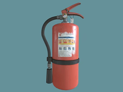 Red Portable Fire Extinguisher With Black Hose And Safety Instruction Labels 3d model