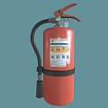 Red Portable Fire Extinguisher With Black Hose And Safety Instruction Labels