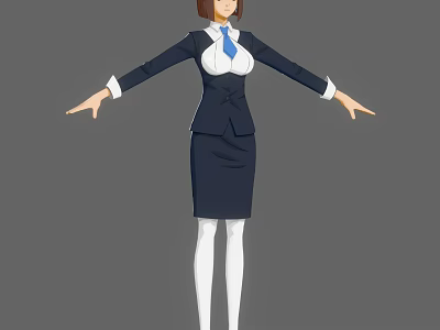 A Woman In Dark Blue Suit Skirt With White Shirt And Blue Tie Arms Outstretched 3d model