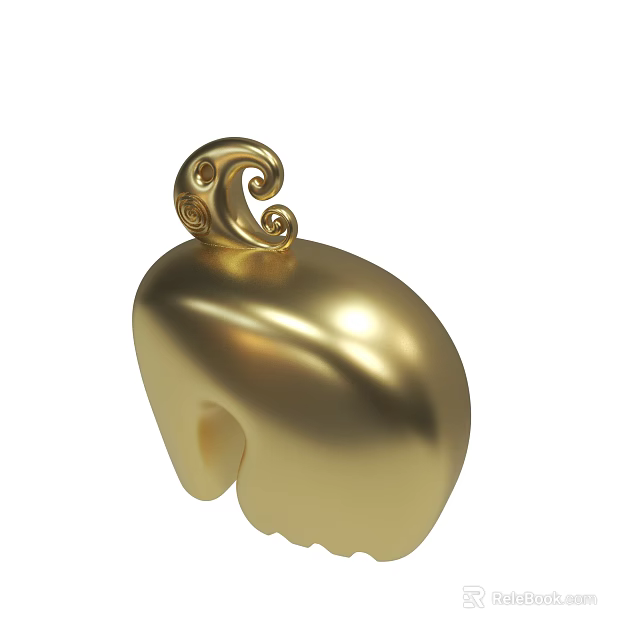 Golden Elephant Head Decorative Ornament With Spiral Design on Top 3d model 