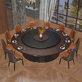 Hotel Restaurant Round Dining Table With Wooden Chairs Table Settings And Flower Centerpiece