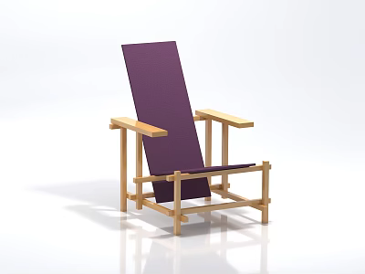 Wooden Frame Leisure Chair With Purple Cushion Armrests And Simple Design 3d model