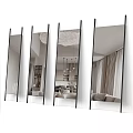 Long Slim Black Frame Mirrors Reflecting Modern Interior With Chandelier And Sofa 3d model