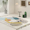 Colorful Geometric Square Area Rug With Tassel Edges In Modern Living Room With Wall Art