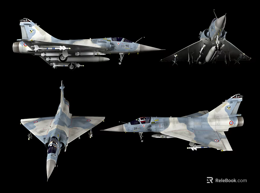 Military Fighter Jet Multiple Angles With Camouflage Paint And Weapon Systems 3d model 