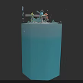 Green Blue Orange Cartoon Characters Standing And Running On Treadmill With Anchor Leaves Seashells