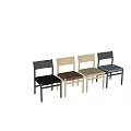 Light Wood Dining Chair With Brown Leather Woven Seat And Simple Design