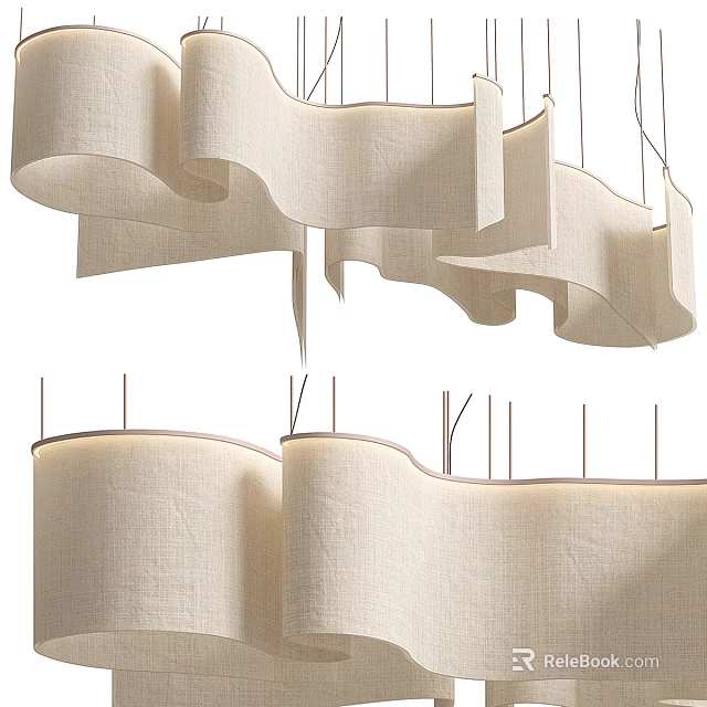 Modern Linen Chandelier With Wave Shaped Design And Soft Lighting For Interior 3d model 