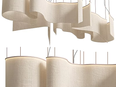 Modern Linen Chandelier With Wave Shaped Design And Soft Lighting For Interior 3d model