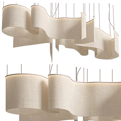 Modern Linen Chandelier With Wave Shaped Design And Soft Lighting For Interior 3d model