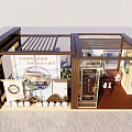 Chinese Style Exhibition Pavilion With Wooden Structure Glass Walls And Display Elements