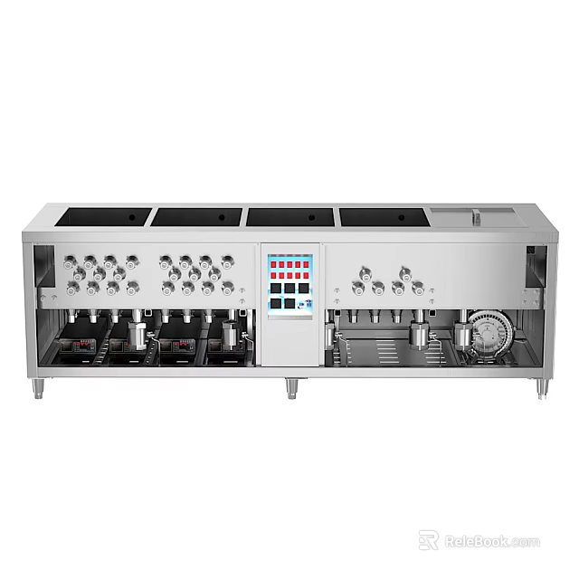 Commercial Stainless Steel Kitchen Equipment With Multiple Burners Control Knobs And Digital Panel 3d model 