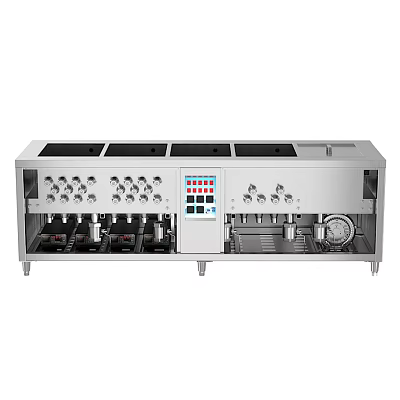 Commercial Stainless Steel Kitchen Equipment With Multiple Burners Control Knobs And Digital Panel 3d model