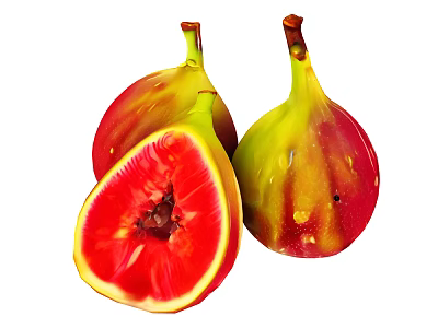 Fresh Figs Whole And Sliced With Vibrant Red Flesh And Yellow Skin 3d model