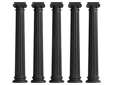 Five Black Roman Columns With Sleek Vertical Grooves In Modern Design 3d model