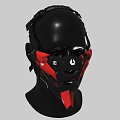 Futuristic Character Head With Red Black Geometric Mask And Tech Design Elements 3d model