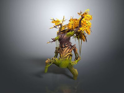 Anthropomorphic Tree Creature With Yellow Leaves Tree Trunk Body And Green Limbs 3d model
