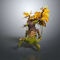 Anthropomorphic Tree Creature With Yellow Leaves Tree Trunk Body And Green Limbs