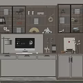 Modern Home Office Desk With Glass Door Bookshelf Table Lamp Computer And Decorations