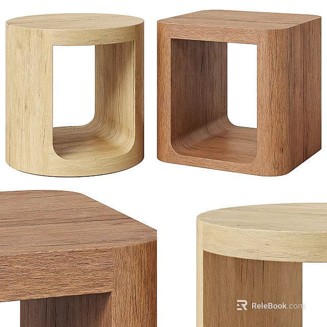 Modern Wooden Stools With Various Design Styles And Natural Wood Textures 3d model 
