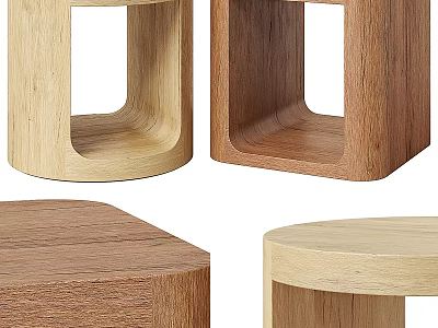 Modern Wooden Stools With Various Design Styles And Natural Wood Textures 3d model