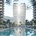 Modern High Rise Residential Buildings With Simple Exterior And Large Glass Windows Surrounded By Greenery