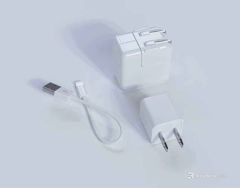 White Phone Charger And USB Charging Cable With Plug For Mobile Devices 3d model