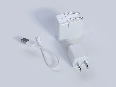 White Phone Charger And USB Charging Cable With Plug For Mobile Devices 3d model