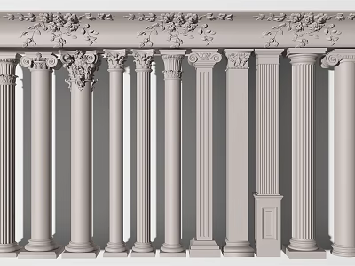 Row Of Classical Roman Columns With Ornate Carved Capitals And Architectural Decorative Design 3d model