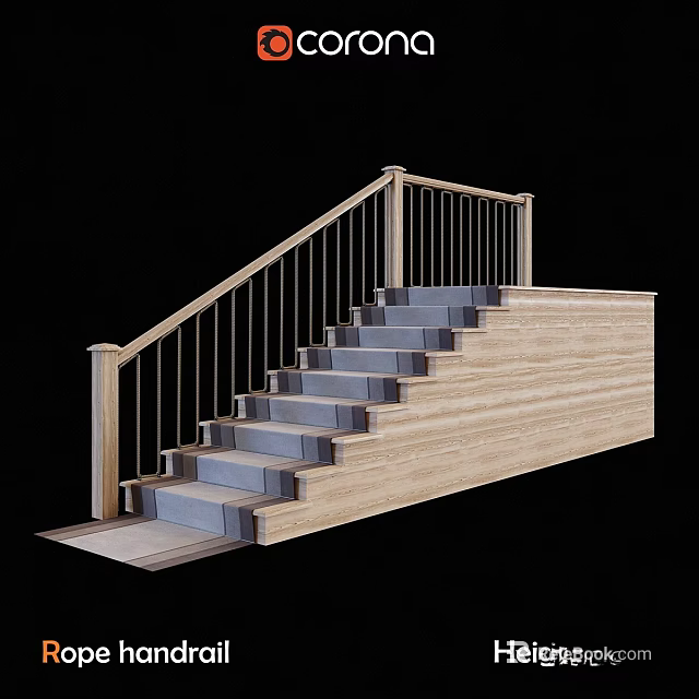 Modern Staircase With Wooden Handrail Gray Steps Metal Balusters And Side Panel 3d model 