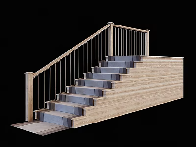 Modern Staircase With Wooden Handrail Gray Steps Metal Balusters And Side Panel 3d model