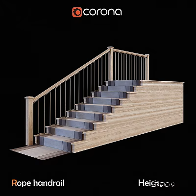 Modern Staircase With Wooden Handrail Gray Steps Metal Balusters And Side Panel 3d model