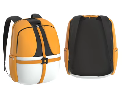 Stylish Orange and White Backpack with Black Back Straps and Front Strap Design 3d model