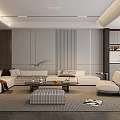 Modern Living Room Interior Design With Beige Sofa Black Coffee Table And TV Wall