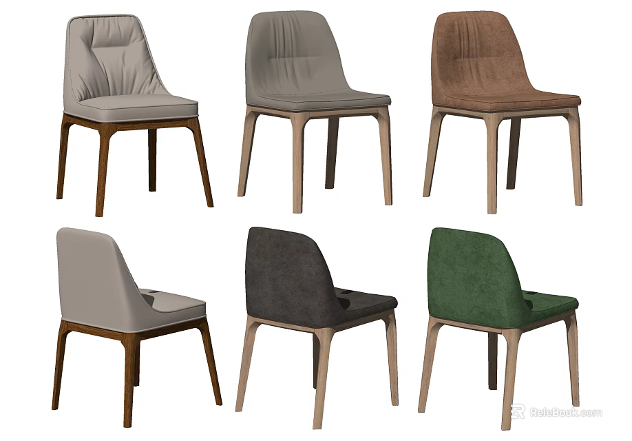 Stylish Modern Upholstered Dining Chairs With Wooden Legs In Various Colors 3d model 