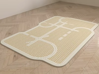 Stylish Rug With Unique Pattern On Herringbone Wood Floor 3d model