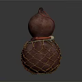 Handcrafted Gourd Shaped Household Item With Brown Net Wrapping And Rope Accent