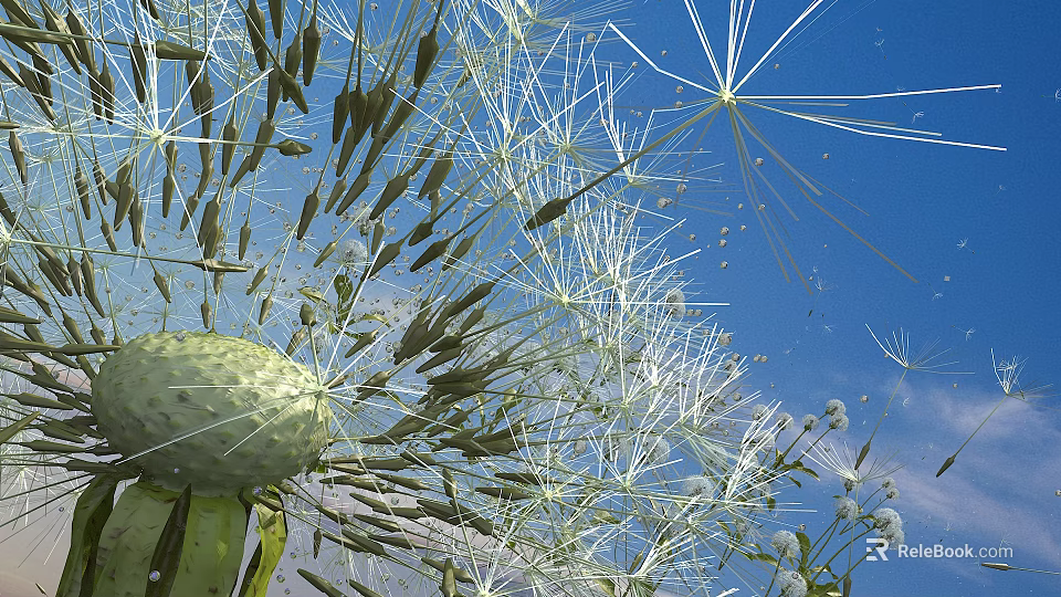 Delicate Wildflower Display With Fluffy Dandelion Seeds And Clear Blue Sky 3d model 