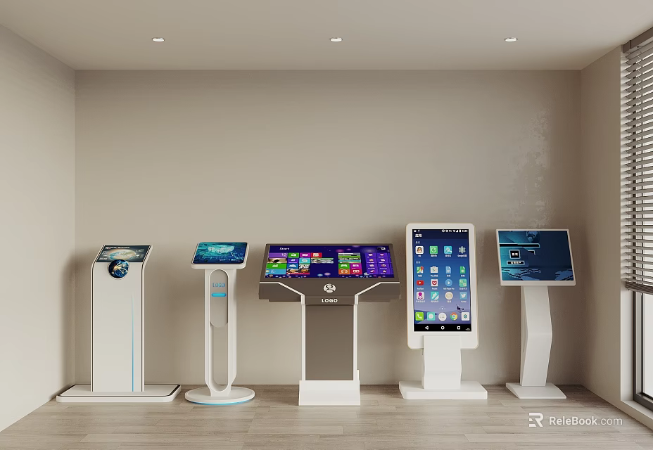 Public Self Service Kiosks With Interactive Digital Screens And Multiple Designs In Public Areas 3d model 