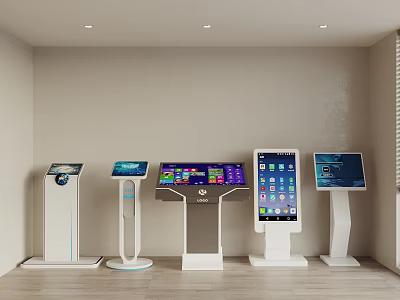 Public Self Service Kiosks With Interactive Digital Screens And Multiple Designs In Public Areas 3d model